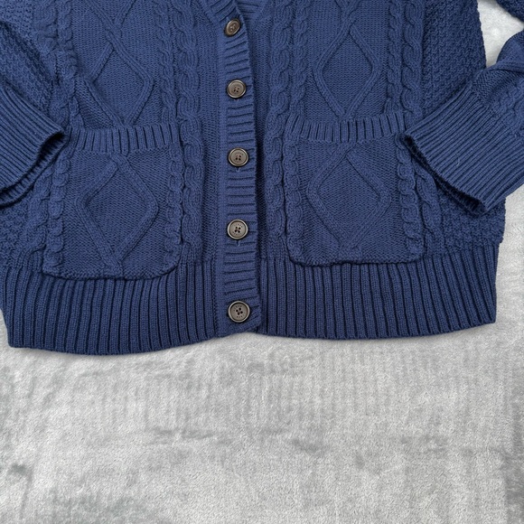 . Crew Cable Knit Cardigan Sweater Womens XL Navy Blue Academia Old Money - Picture 3 of 10